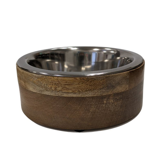 Stainless Steel Pet Bowl with Cylindrical Mango Wood Holder-American Pet Supplies-Neema's Pets