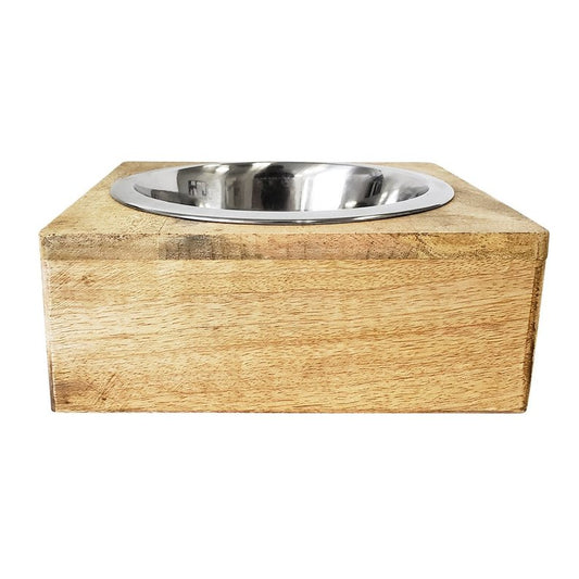 Stainless Steel Pet Bowl with Square Mango Wood Holder-American Pet Supplies-Neema's Pets